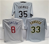 Lot of 3 Frank Thomas, Andre Dawson, & Jose Canseco Autographed Custom Jerseys JSA