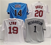 Lot of 4 Pete Rose, Lou Brock, Bobby Richardson, & Fred Lynn Autographed Custom Jerseys JSA