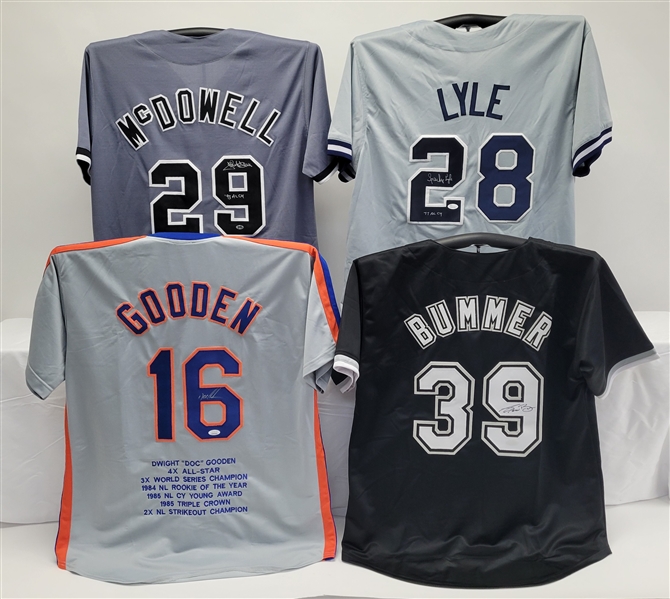 Lot of 4 Doc Gooden, Sparky Lyle, Jack McDowell, & Aaron Bummer Autographed Custom Jerseys Beckett & JSA