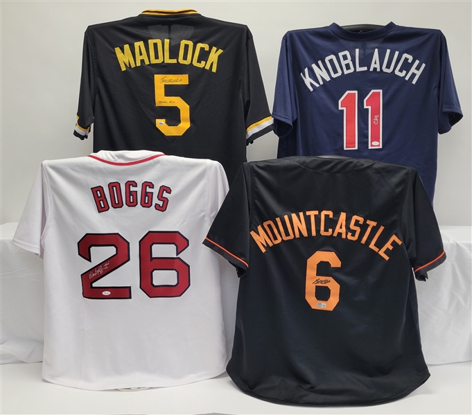 Lot of 4 Wade Boggs, Chuck Knoblauch, Ryan Mountcastle, & Bill Madlock Autographed Custom Jerseys Beckett & JSA