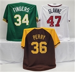 Lot of 3 Rollie Fingers, Tom Glavine, & Gaylord Perry Autographed Custom Jerseys