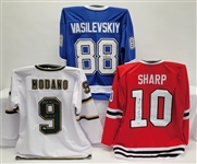 Lot of 3 Mike Modano, Andrei Vasilevskiy, & Patrick Sharp Autographed Custom Jerseys Beckett & JSA