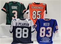 Lot of 4 Andre Reed, Drew Pearson, Chad Ochocinco, & Frank Gore Autographed Custom Jerseys Beckett & JSA