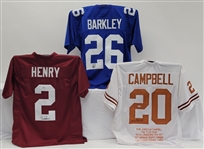 Lot of 3 Derrick Henry, Saquon Barkley, & Earl Campbell Autographed Custom Jerseys Beckett & PSA/DNA