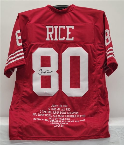 Jerry Rice Autographed Custom Stat Jersey LE #73/80 PSA/DNA