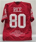 Jerry Rice Autographed Custom Stat Jersey LE #73/80 PSA/DNA