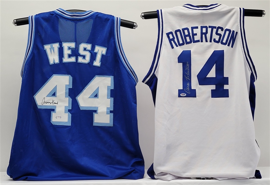 Lot of 2 Jerry West & Oscar Robertson Autographed Custom Jerseys PSA/DNA