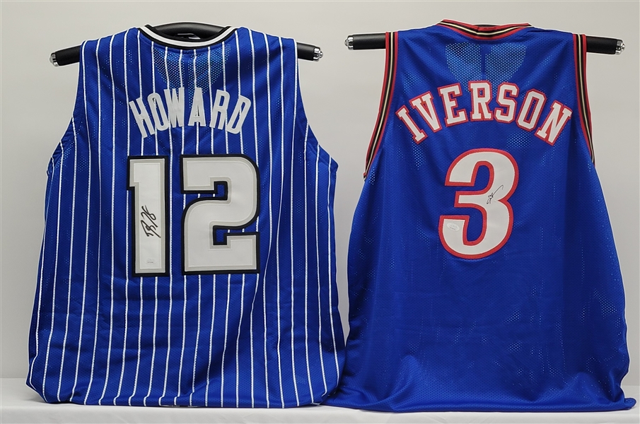 Lot of 2 Allen Iverson & Dwight Howard Autographed Custom Jerseys JSA