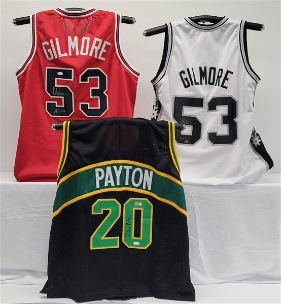 Lot of 3 Gary Payton & Artis Gilmore Autographed Custom Jerseys JSA