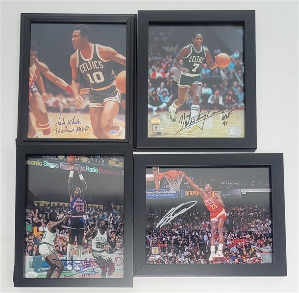 Lot of 4 Dominique Wilkins, Nate "Tiny" Archibald, Darryl Dawkins, & Jo Jo White Autographed & Framed 8x10 Photos