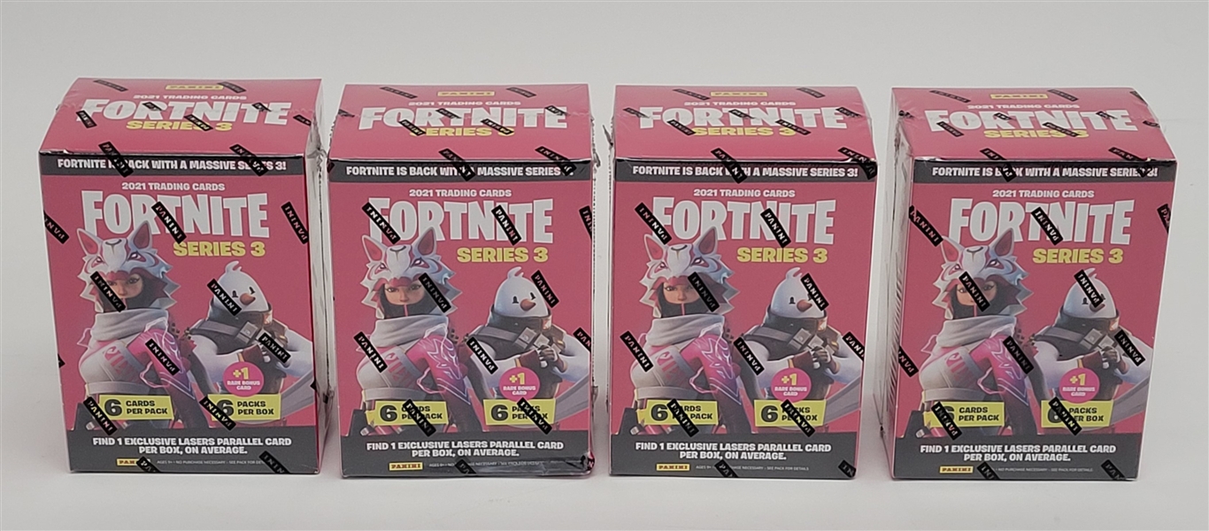 Lot of 4 Factory Sealed 2021 Fortnite Series 3 Blaster Boxes