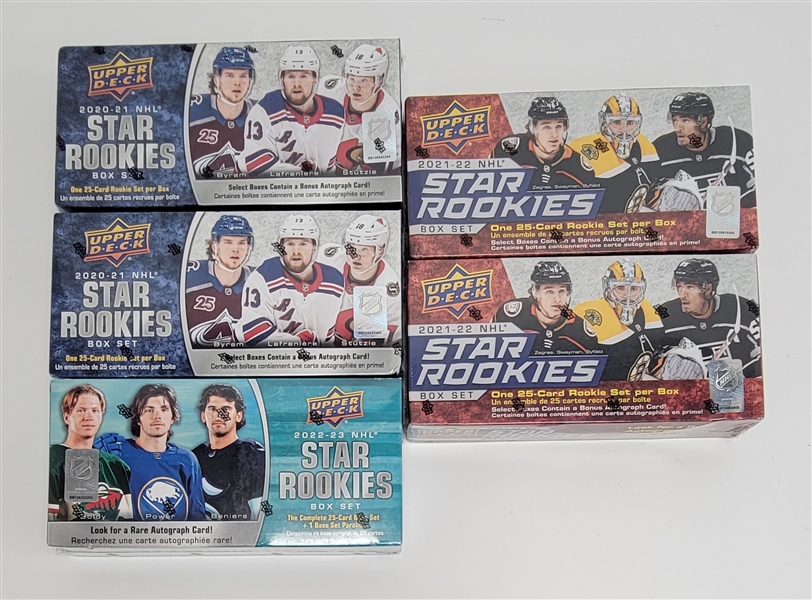 Lot of 5 Factory Sealed 2020-23 Upper Deck NHL Star Rookies Box Sets