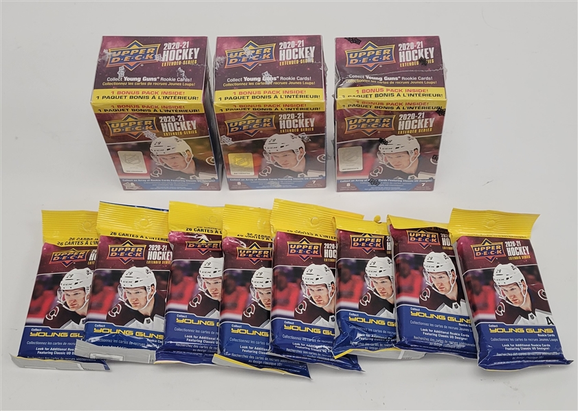 Lot of 11 Factory Sealed 2020-21 Upper Deck Hockey Extended Series Packs & Blaster Boxes