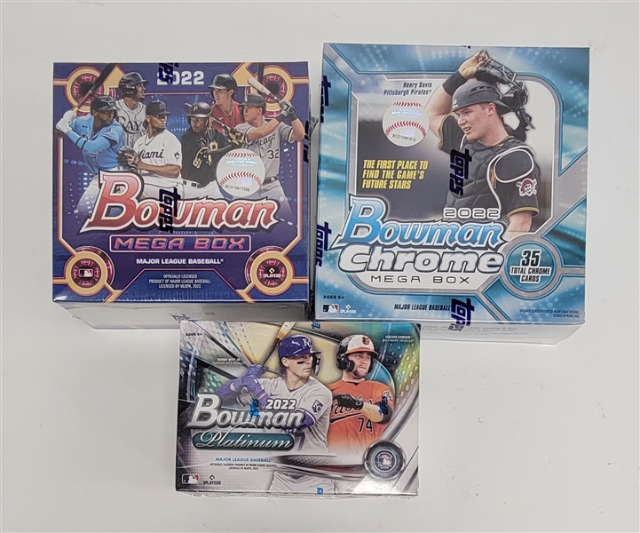 Lot of 3 Factory Sealed 2022 Bowman Baseball Mega & Blaster Boxes