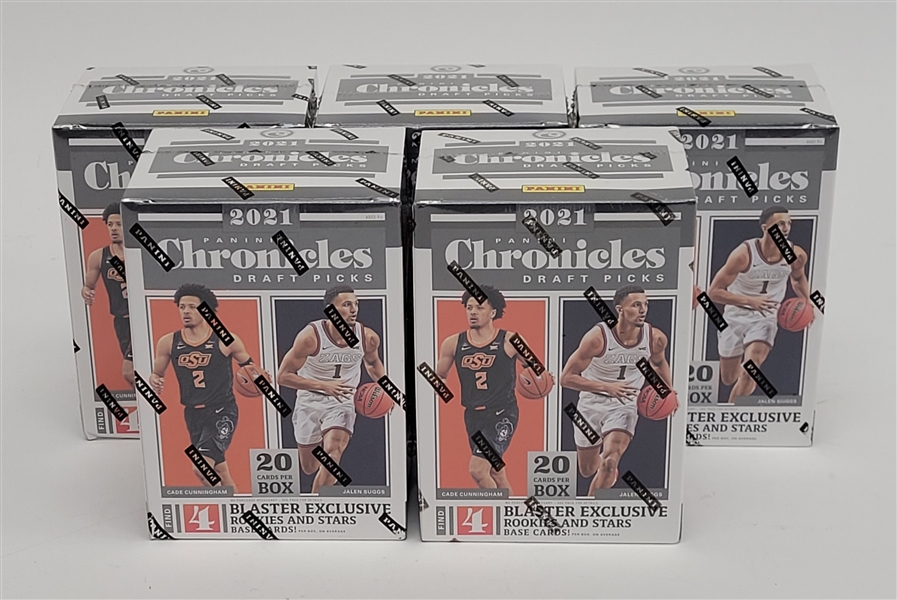 Lot of 5 Factory Sealed 2021 Panini Chronicles Draft Picks Basketball Blaster Boxes