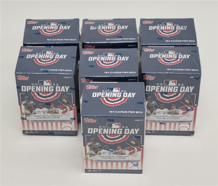 Lot of 7 Factory Sealed 2022 Topps Baseball Opening Day Blaster Boxes