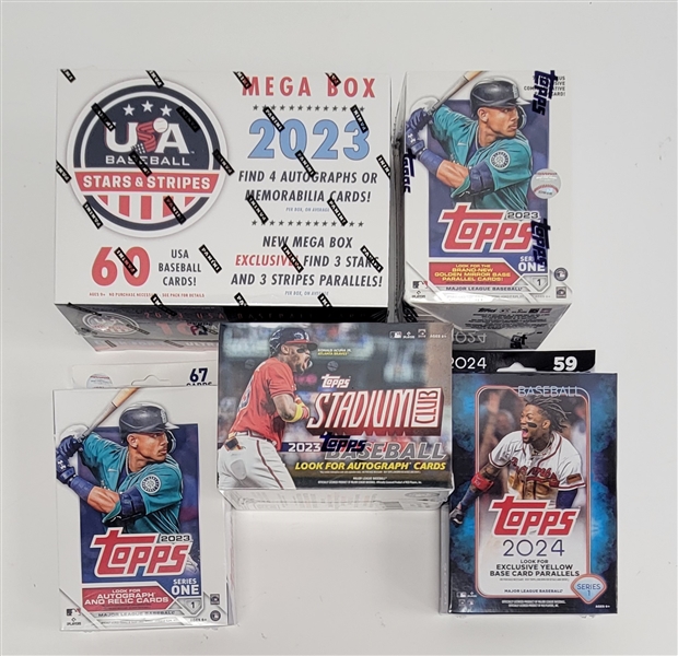 Lot of 5 Factory Sealed 2023 & 2024 Baseball Card Boxes