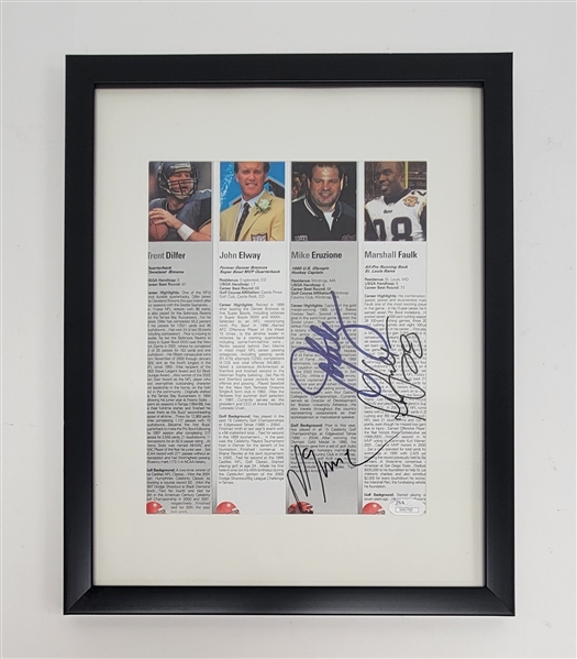 John Elway, Mike Eruzione, & Marshall Faulk Autographed & Framed Page JSA