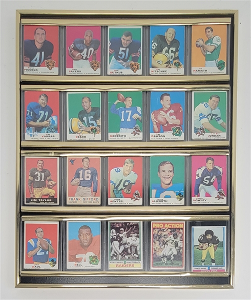 1969 Topps Football Framed Card Display w/ Stars & Hall of Famers