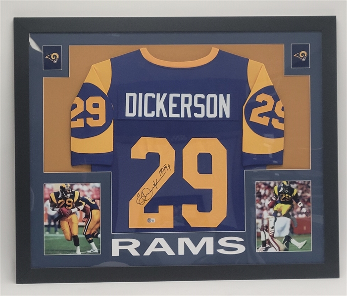 Eric Dickerson Autographed & HOF Inscribed Framed Custom Jersey Beckett