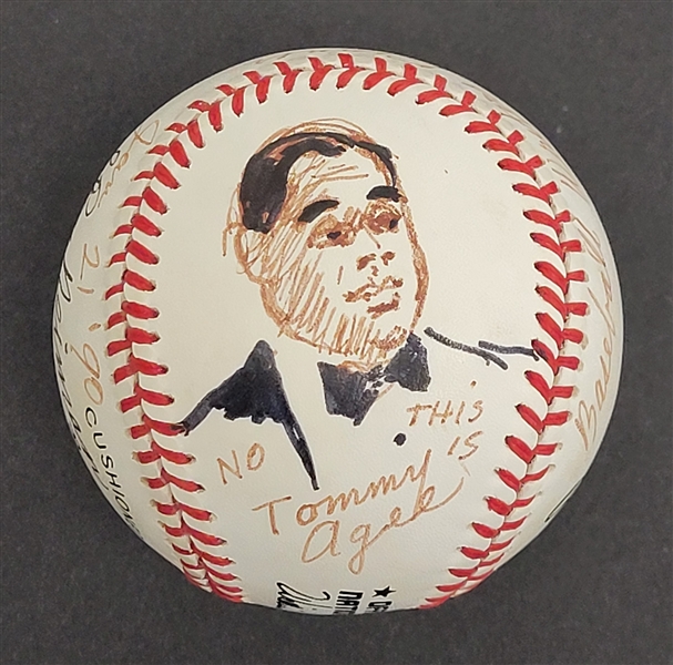 1990 Tommy Agee Original One Of A Kind Baseball w/ Artwork by LeRoy Neiman Signed by Both