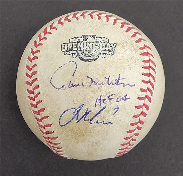 Joe Mauer & Paul Molitor Dual Autographed 2015 Opening Day Game Used Baseball MLB