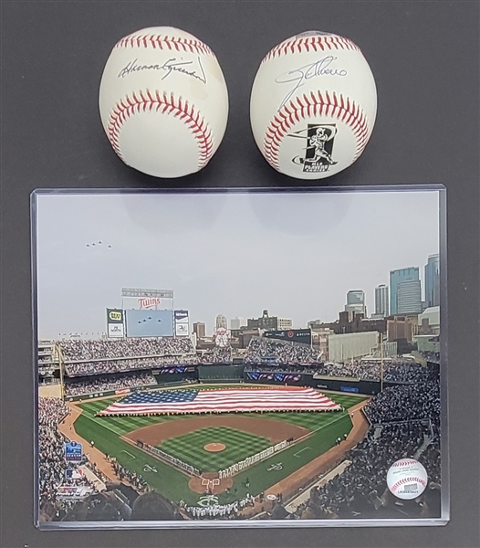 Lot of 2 Harmon Killebrew & Jim Thome Autographed Baseballs + Target Field Photo