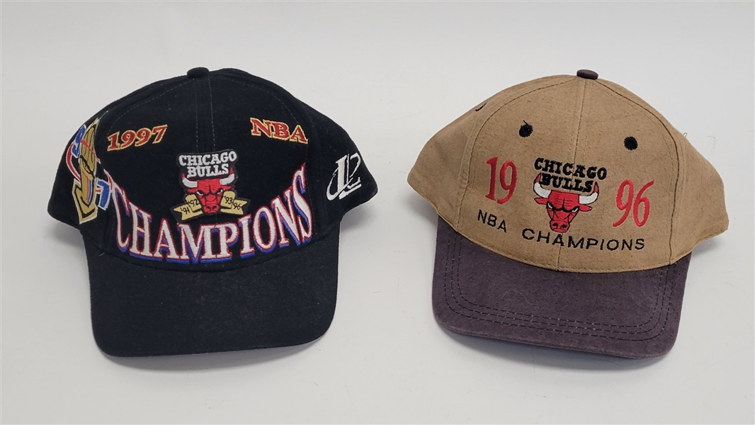 Lot of (2) 1996 & 1997 Chicago Bulls Championship Hats