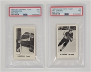 Lot of 2 Herb Brooks & Eric Strobel 1980 USA Olympic Team Mini Pics PSA Graded Cards