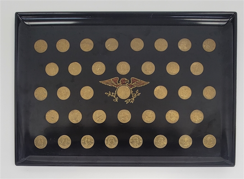 Vintage Presidential Gold Coin Couroc Serving Tray w/ 37 Presidents Represented