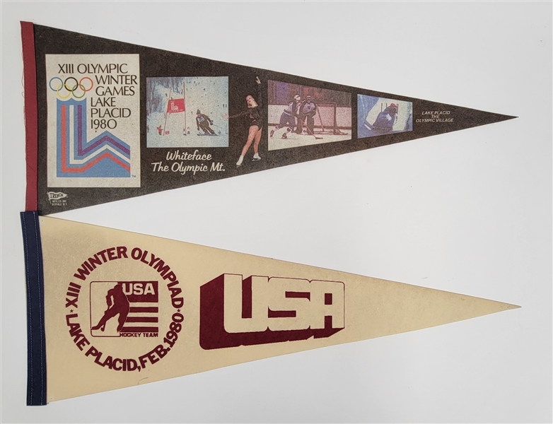 Lot of (2) 1980 Olympics Pennants