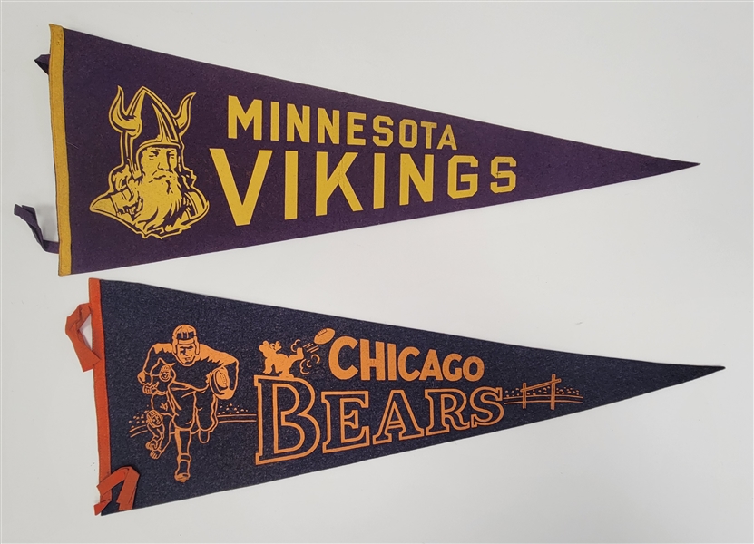 Lot of 2 Minnesota Vikings & Chicago Bears Vintage Pennants