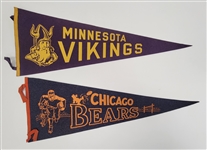 Lot of 2 Minnesota Vikings & Chicago Bears Vintage Pennants