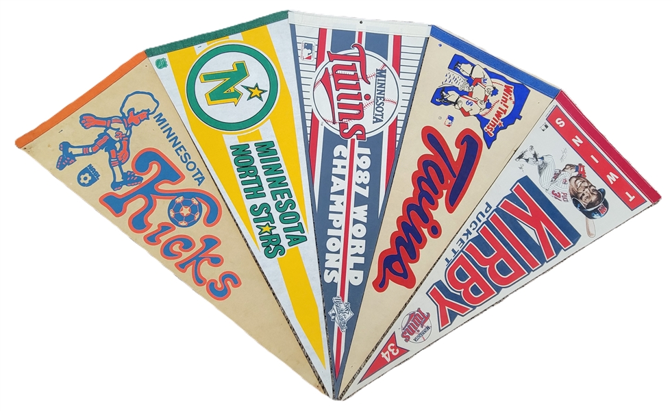 Lot of 5 Minnesota Sports Pennants w/ 3 Twins