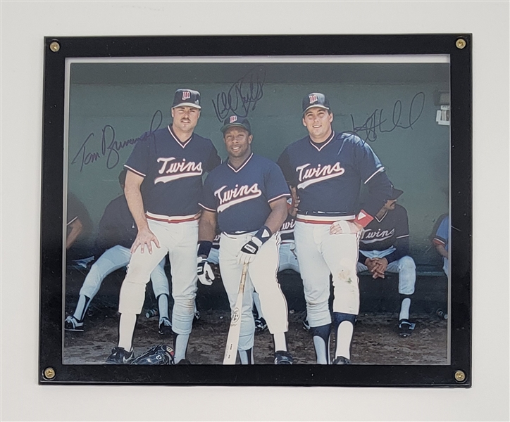 Kirby Puckett, Kent Hrbek, & Tom Brunansky Autographed Minnesota Twins 8x10 Photo w/ Beckett LOA