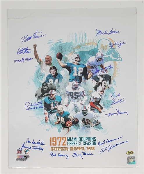 1972 Miami Dolphins Team Signed 16x20 Photo w/ 15 Signatures