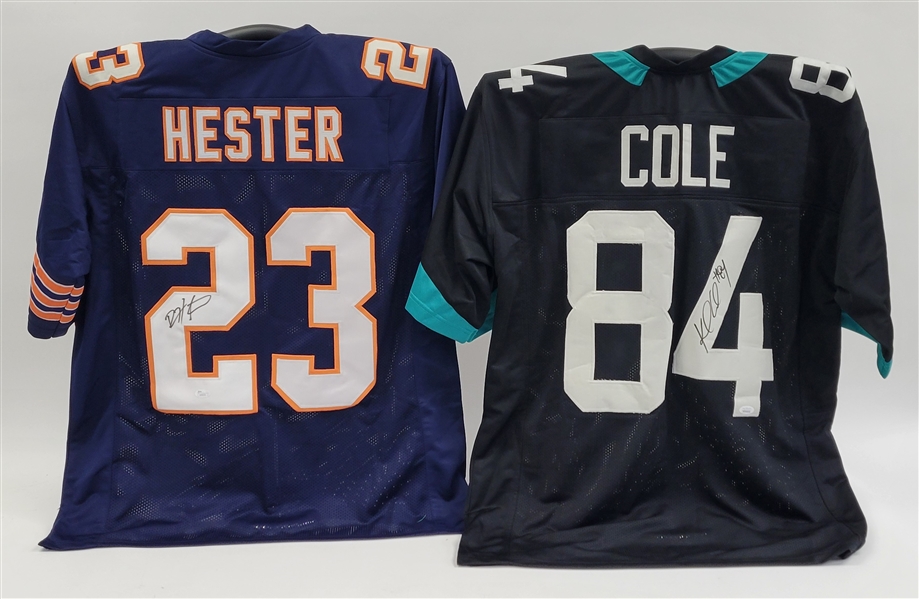 Lot of 2 Devin Hester & Keelan Cole Autographed Custom Jerseys JSA