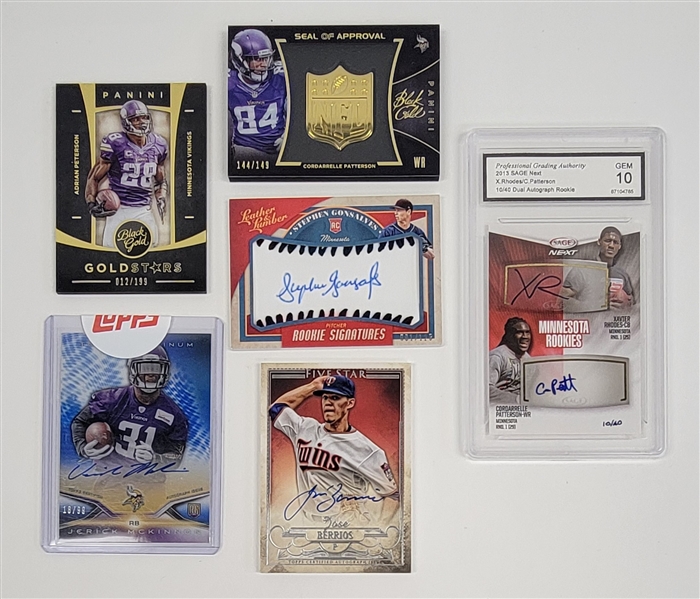 Lot of 6 Minnesota Twins & Vikings Cards w/ 5 Autographs