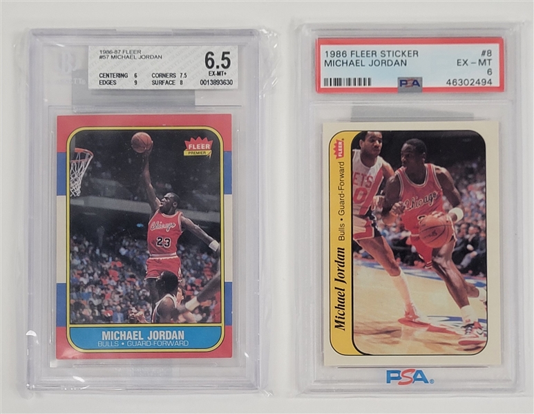 1986-87 Fleer Basketball Card & Sticker Set w/ Michael Jordan BGS 6.5 EX-MT+ Rookie Card