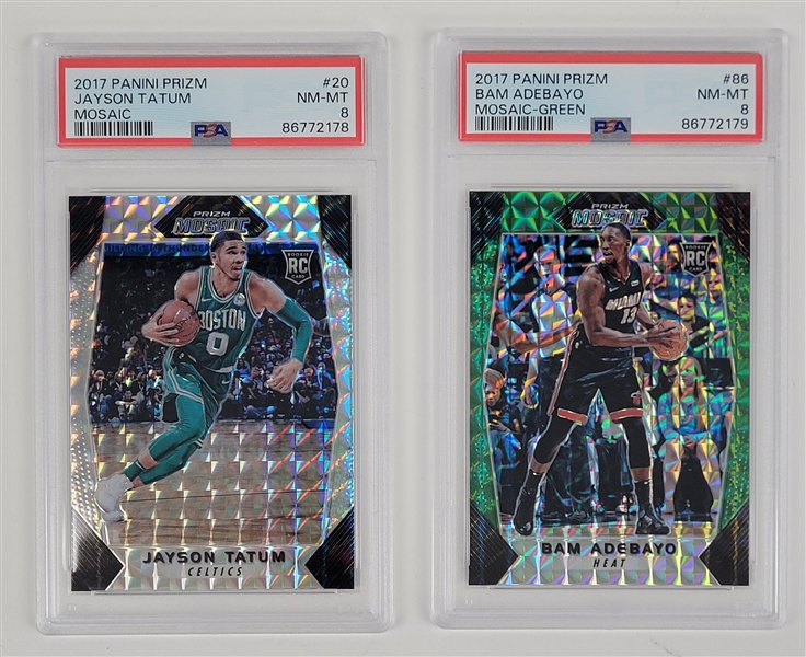 Lot of 2 Jayson Tatum & Bam Adebayo 2017 Panini Prizm Mosaic Rookie Cards Graded PSA 8