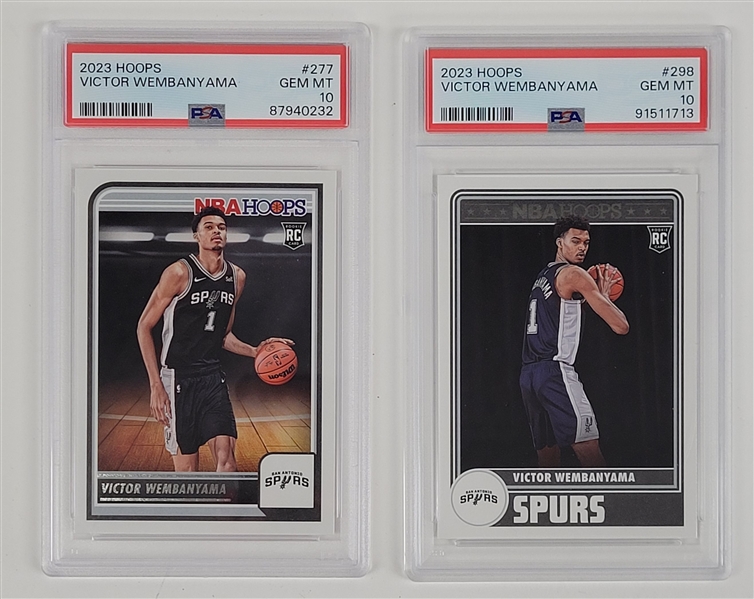 Lot of 2 Victor Wembanyama 2023 Hoops Rookie Cards Graded PSA 10