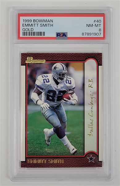 Emmitt Smith 1999 Bowman Gold #40 Card LE #29/99 PSA 8