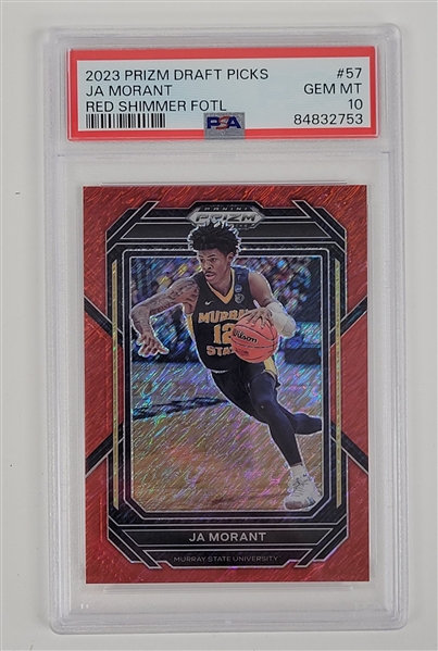 Ja Morant 2023 Prizm Draft Picks Red Shimmer FOTL #57 Rookie Card LE #1/9 PSA 10