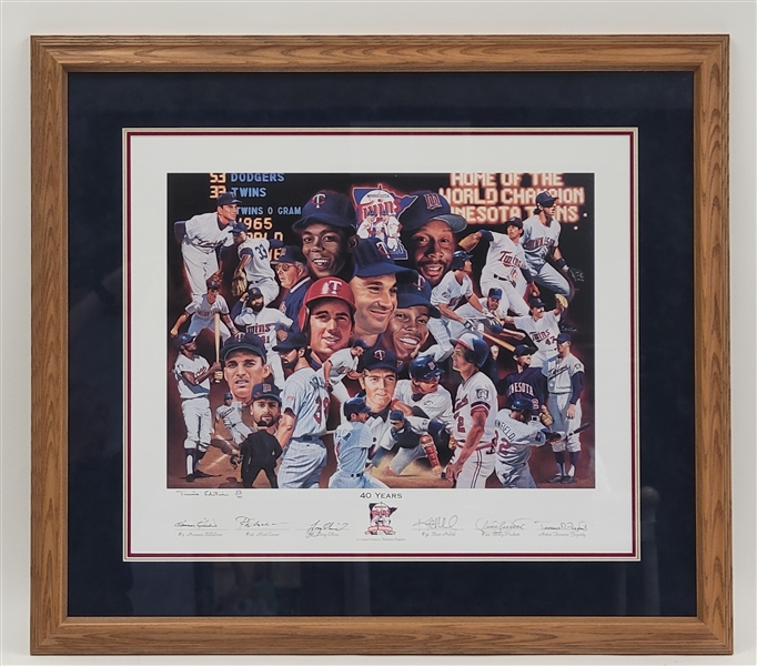 Minnesota Twins "40 Years" Autographed & Framed Terrence Fogarty Lithograph LE #52/70 Signed by Puckett, Killebrew, Carew, Oliva, & Hrbek w/ Beckett LOA