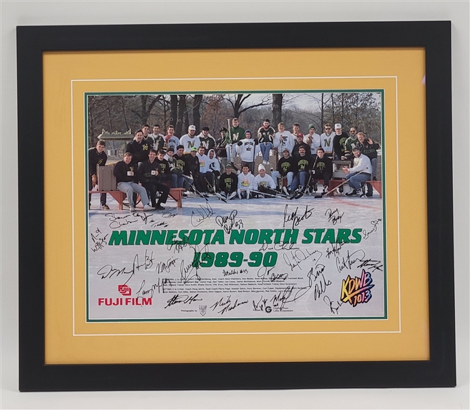 1989-90 Minnesota North Stars Team Signed & Framed 18x24 Photo w/ Beckett LOA