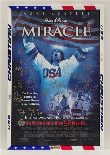 1980 Miracle Hockey Team Signed & Framed "Miracle" Movie Poster LE #18/25 w/ Beckett LOA