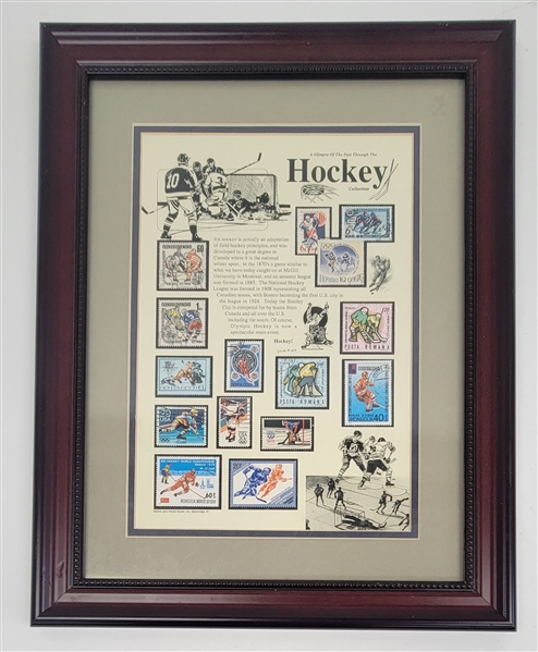 Framed "A Glimpse of the Past Through the Hockey Collection" Photo w/ 15 Stamps From Around the World