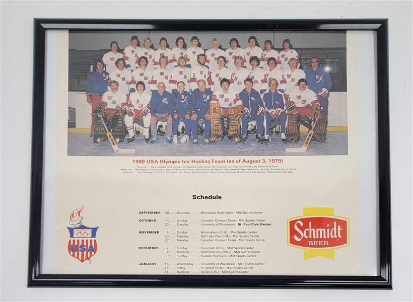 Framed Official 1979 Pre-Olympic USA Olympic Hockey Team Photo