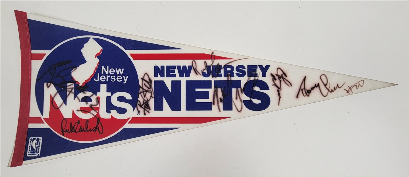 New Jersey Nets c. Early 1990s Autographed Pennant w/Rick Carlisle