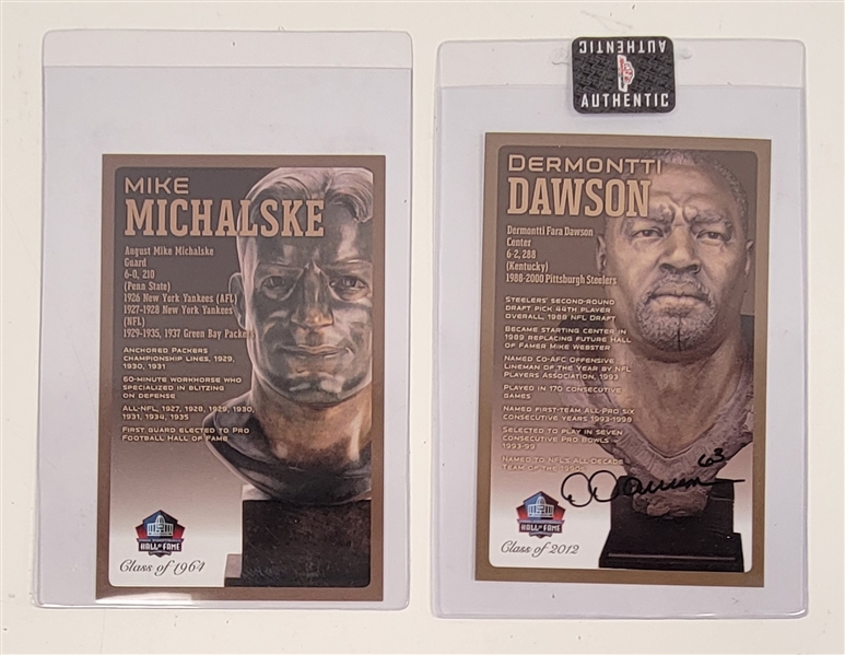 Lot of 2 Dermontti Dawson & Mike Michalske Hall of Fame Postcards w/ Dawson Autograph